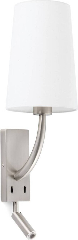 Vegglampe Rem med LED-leselampe, hvit/nikkel