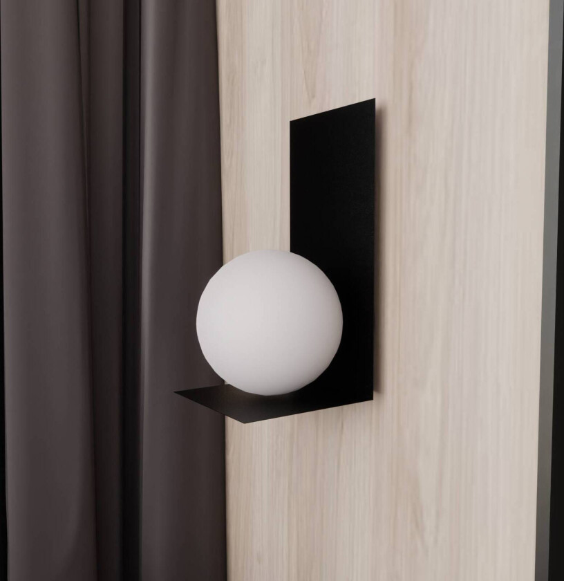 Vegglampe Form 5, 15 cm x 30 cm, svart/opal