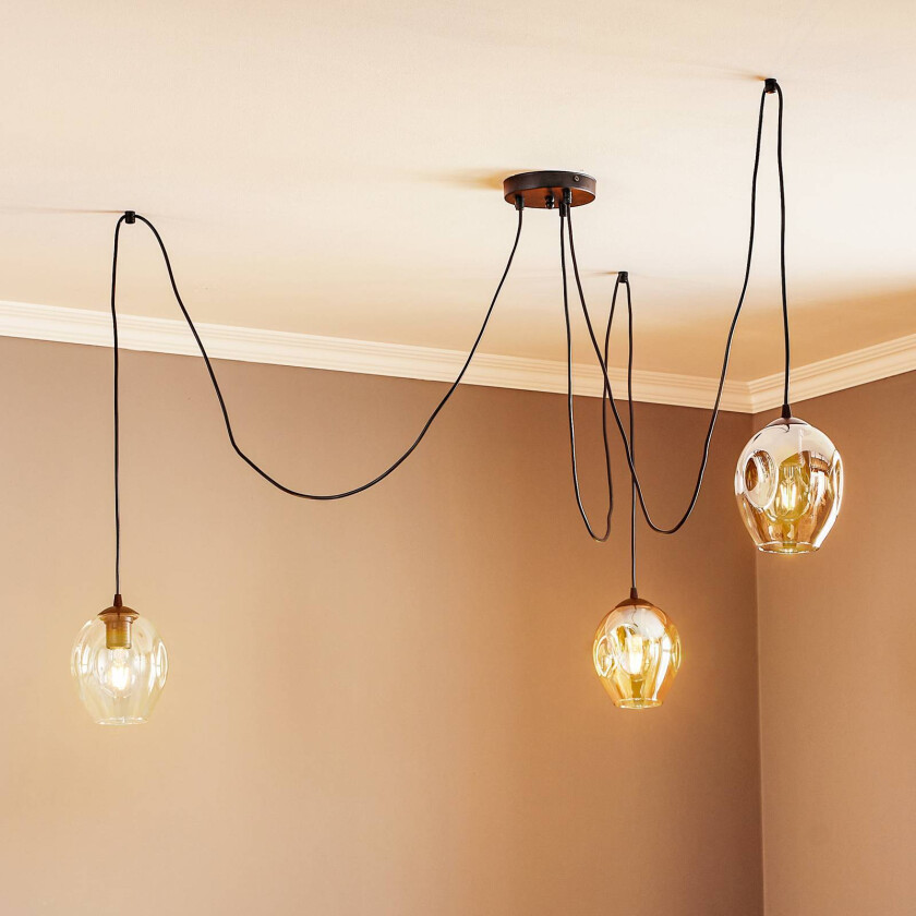 Starla pendellampe, glass grafitt/amber/klar, 3 lyskilder desentralisert