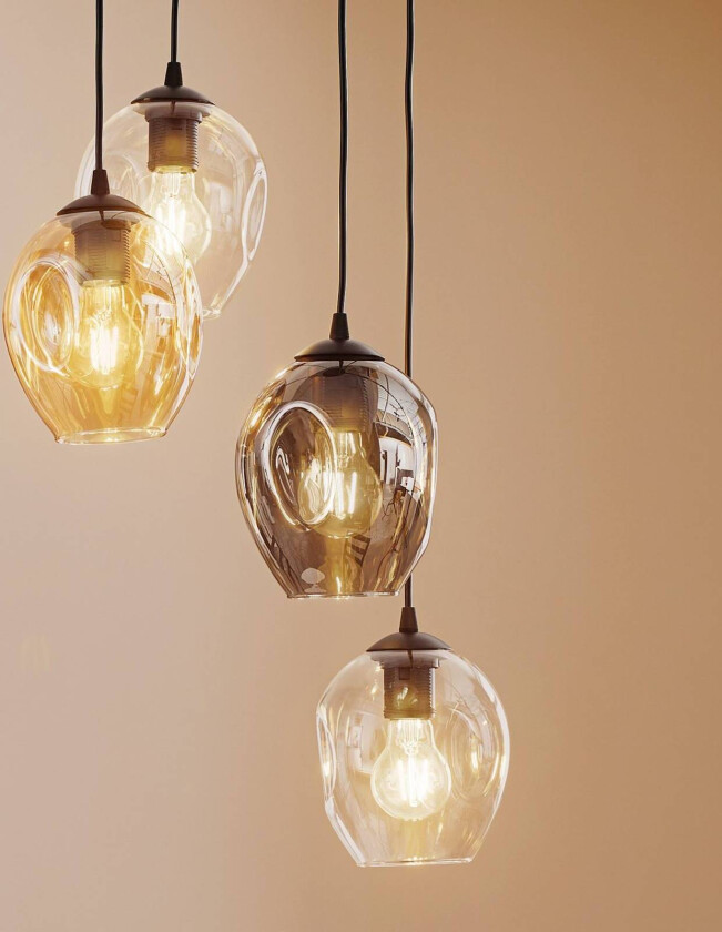 Starla pendellampe rund 4-lk. grafitt/rav/klar