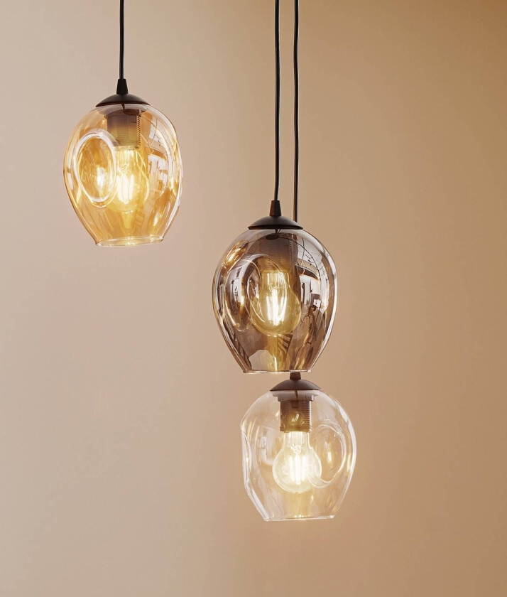 Starla pendellampe, glass grafitt/amber/klar, 3 lyskilder, rund