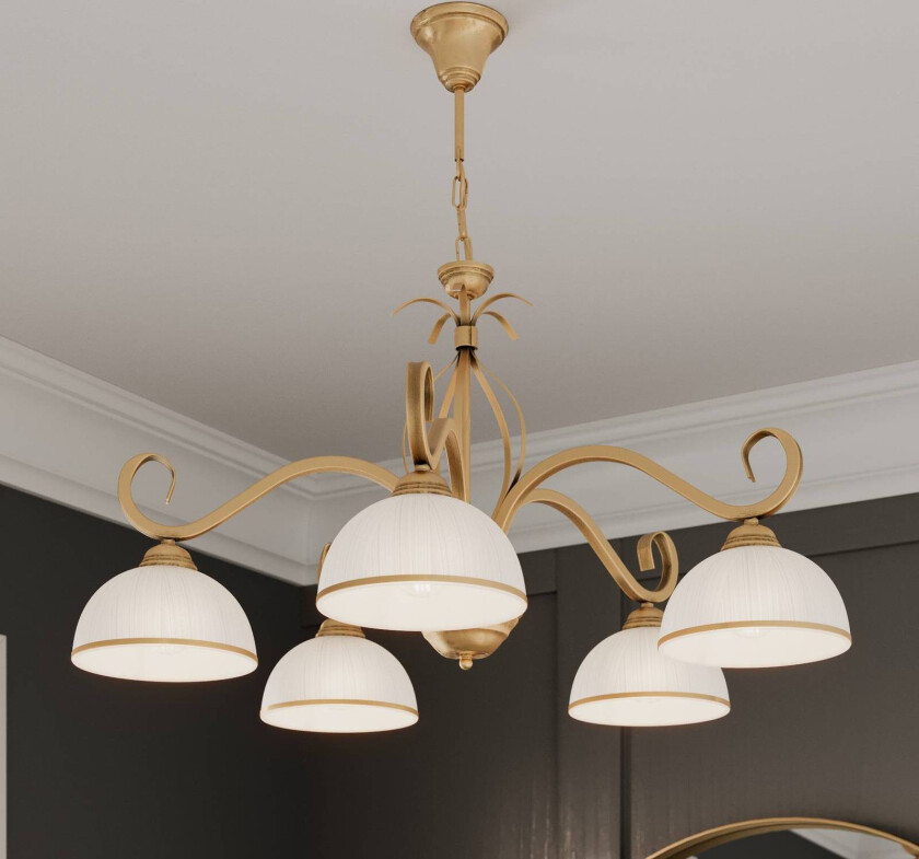 Hengelampe Wivara 5, 5 lyskilder, gull