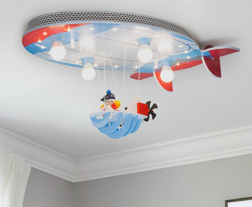 Taklampe Luftskip med Joe, blå-rød-hvit