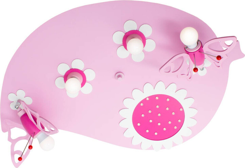 Taklampe Blatt Falter i rosa, 4 lyskilder