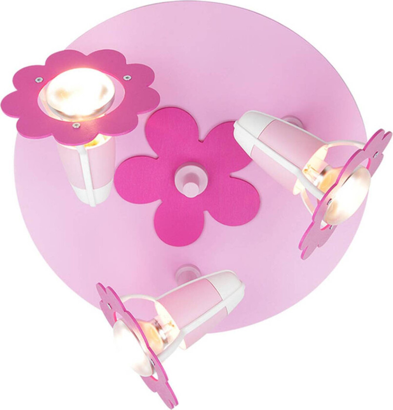 Taklampe Blomst, rosa, runde, 3 lyskilder