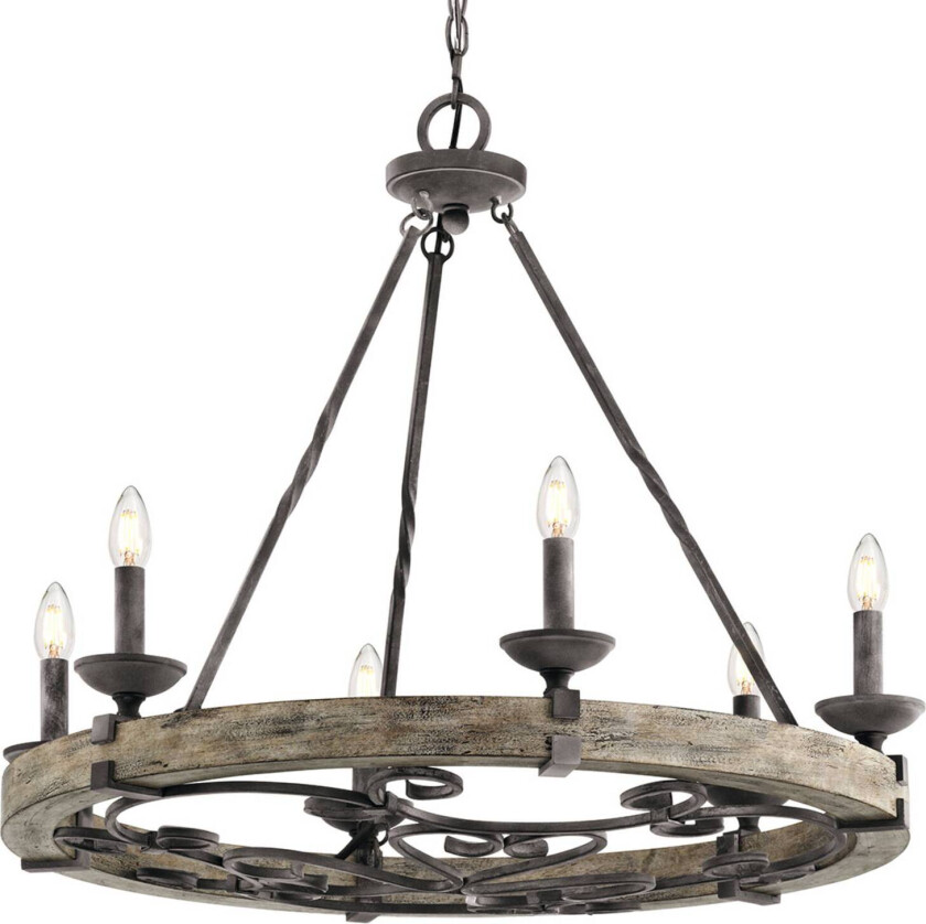 Rustikk lysekrone Taulbee, 6 lyskilder