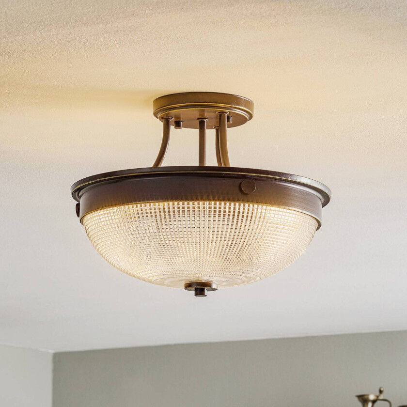 Taklampe i glass Mantle med bronse-finish