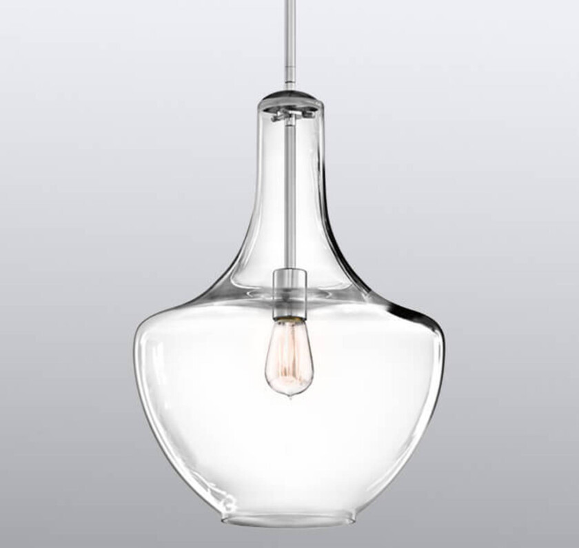 Mellomstor glasspendellampe Everly, fatning krom