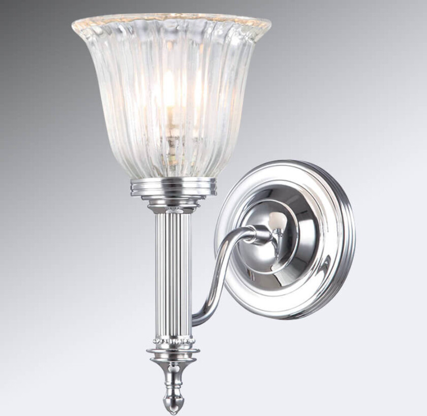 Vegglampe til våtrom Carroll, krom, valset glass