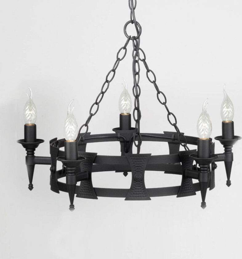 Middelaldersk SAXON pendellampe i svart smijern