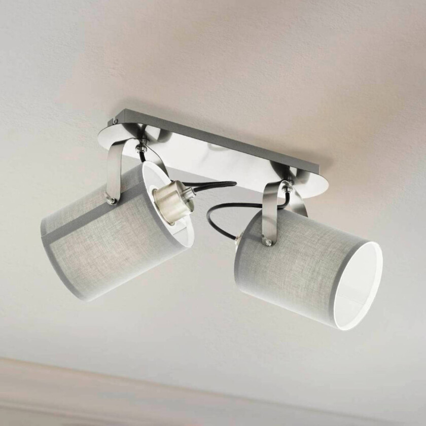 Taklampe Villabate med 2 grå tekstilskjermer