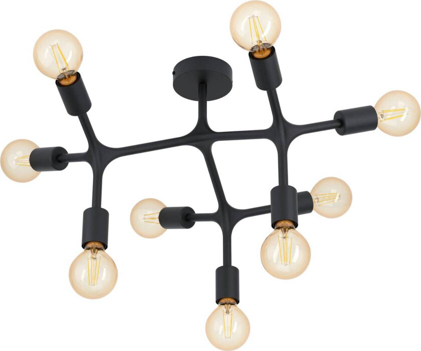 Taklampe Bocadella 1 i svart, 9 lyskilder