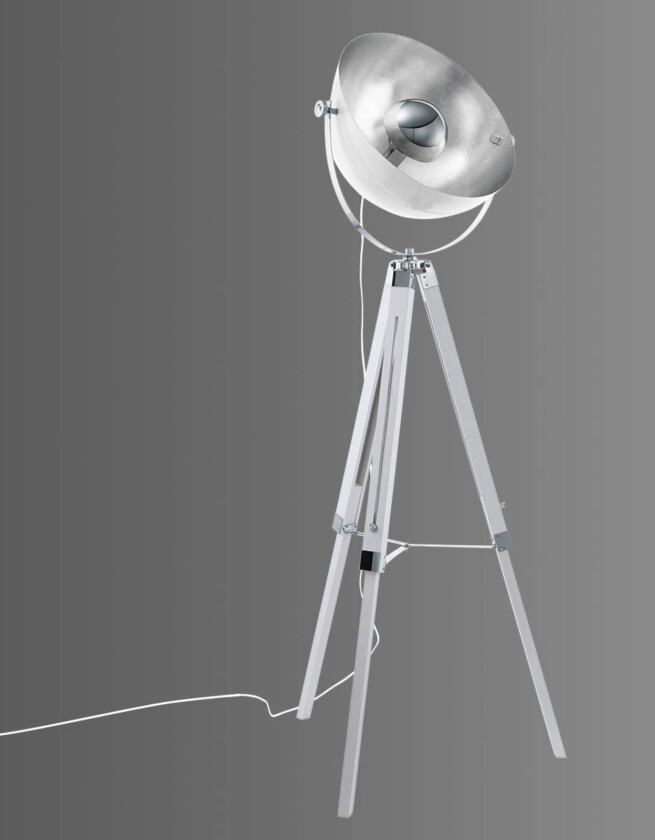Gulvlampe Covaleda trebeint hvit/sølv