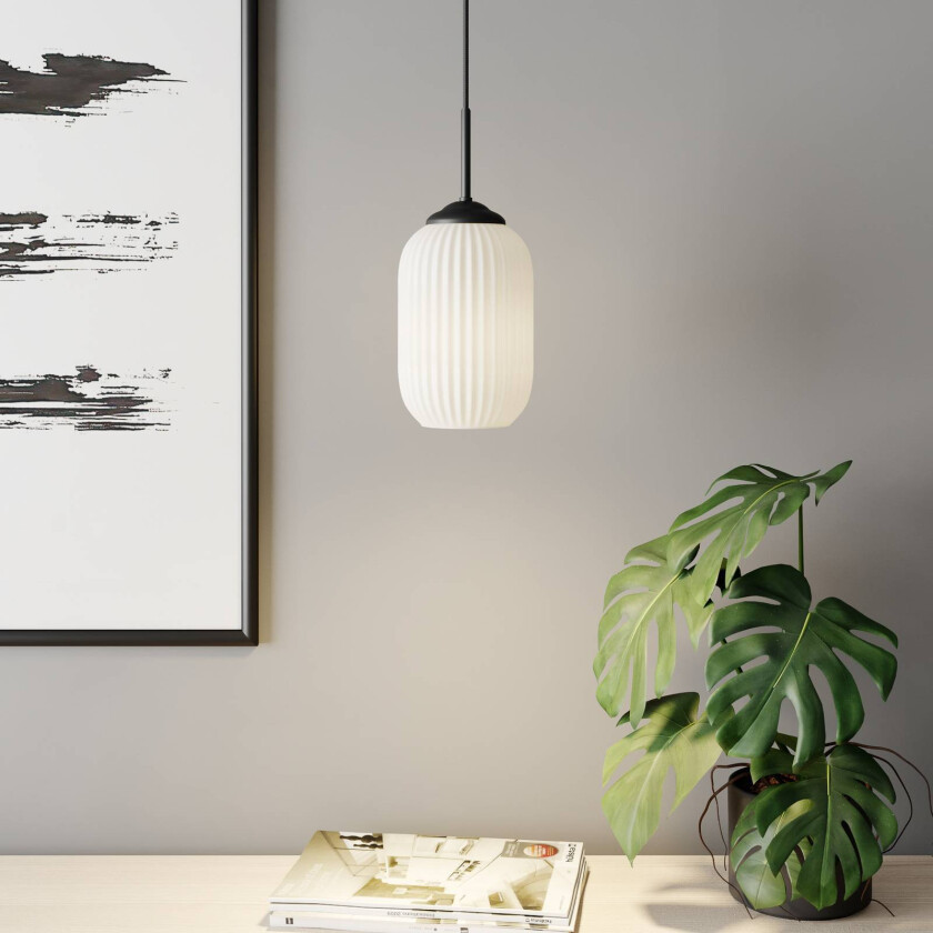 Riflet pendellampe i glass, Ø 14 cm