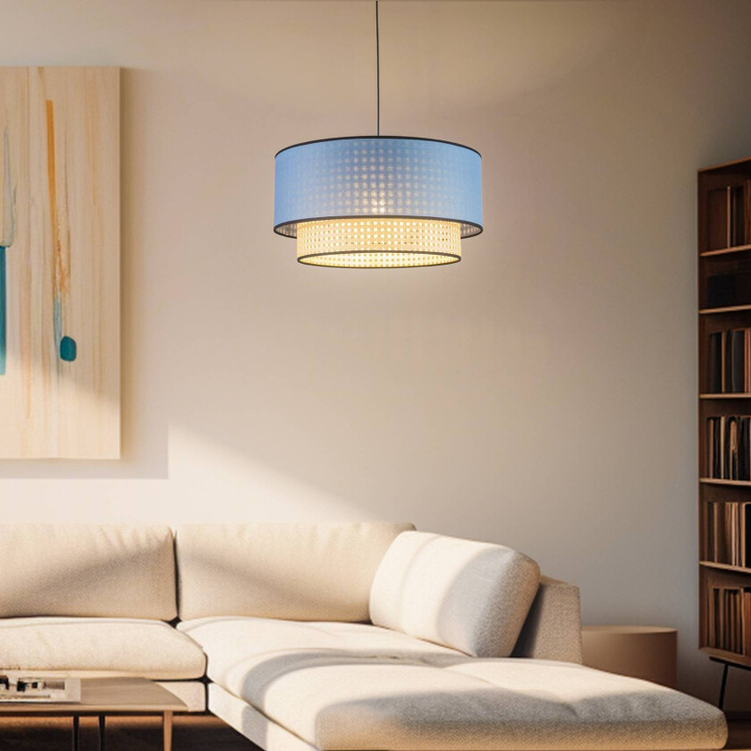 Hengelampe Boho, rotting, tekstil, beige/jeans