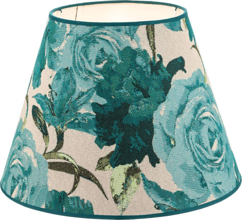 Lampeskjerm Sofia høyde 26 cm, blomstermøns turkis