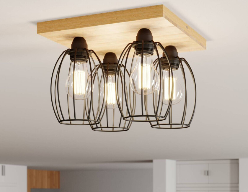 Taklampe Beevly, tre og metall, 4 lyskilder