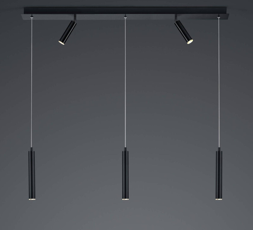 LED-hengelampe Tom, 5 lyskilder, svart