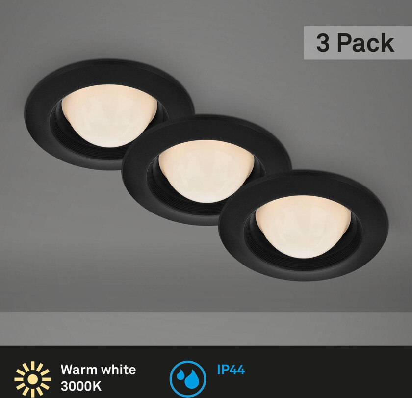 LED-downlight Carro, sett med 3, 3 000 K, svart