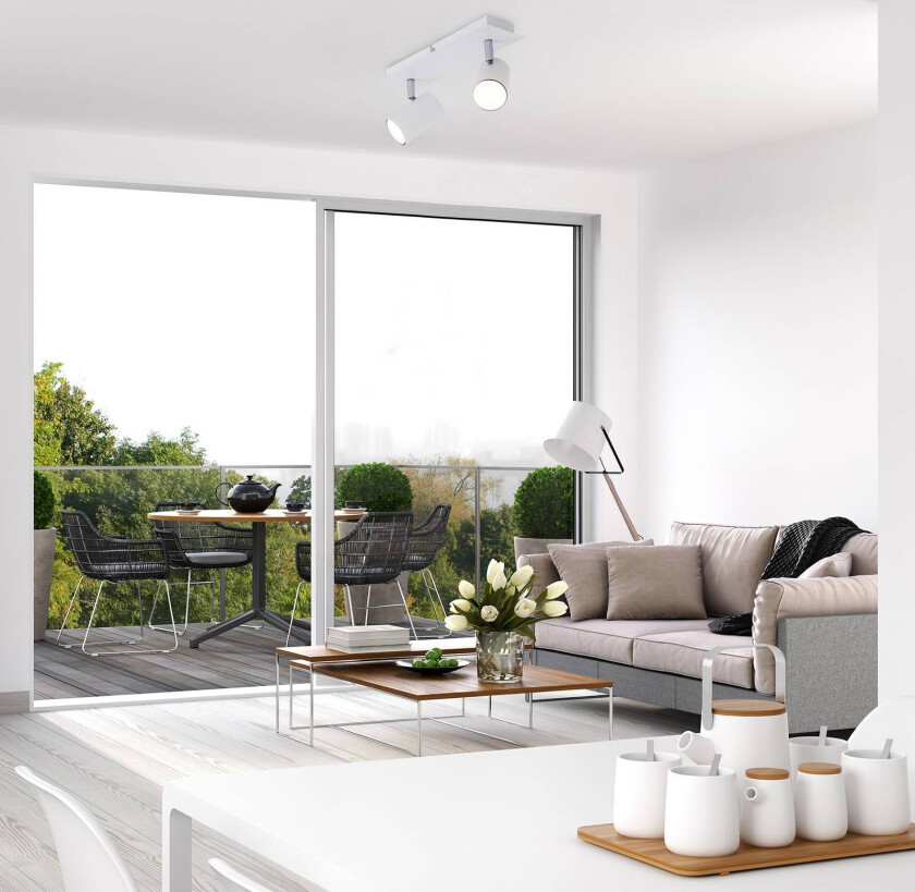 Run taklampe, svingbar, 2-lys, hvit