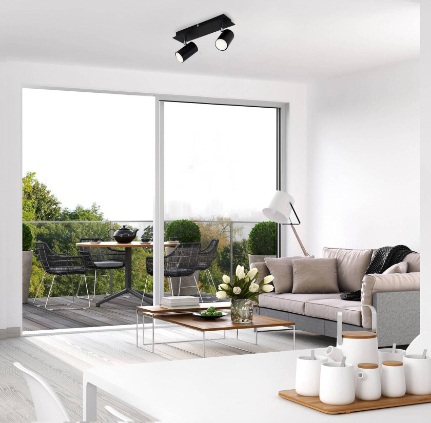 Taklampe 2857-025, roterende, 2 lyskilder, svart