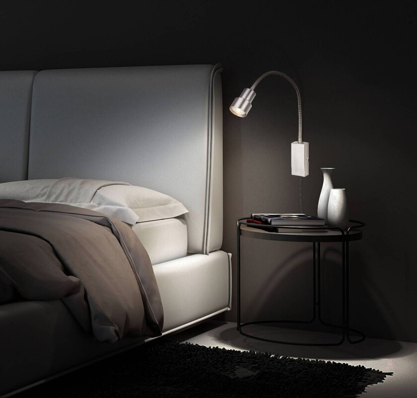 LED-vegglampe Tusi med fleksibel arm, nikkel