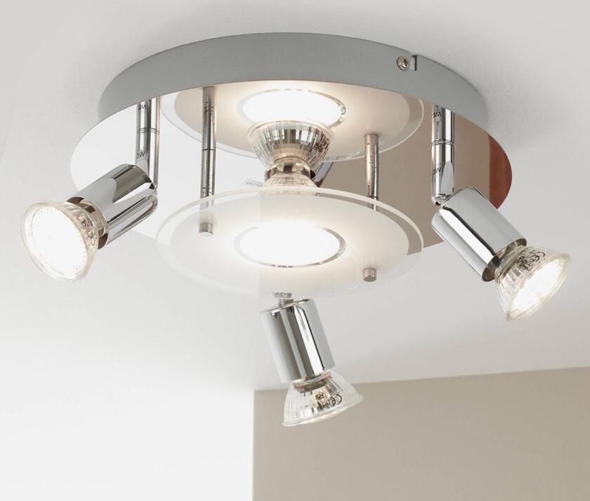 Orna LED-taklampe, rondel, fire lamper, krom