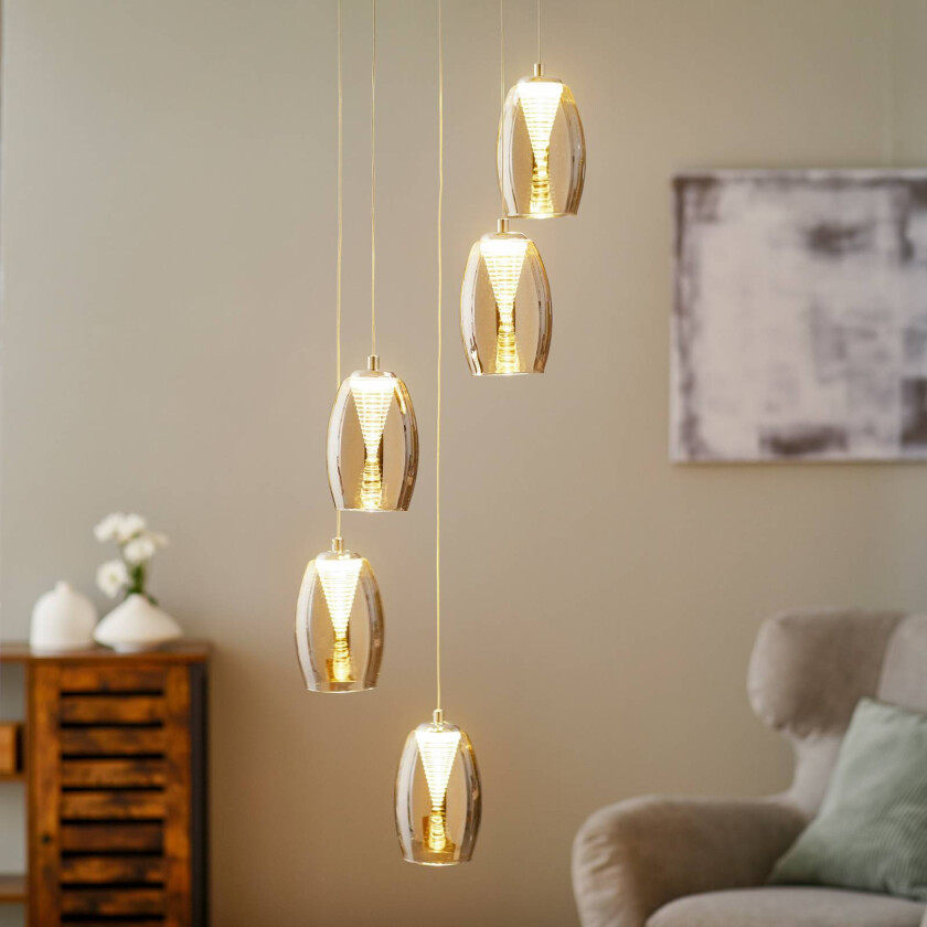 LED-pendellampe Metropolis røygklass, 5 lyskilder