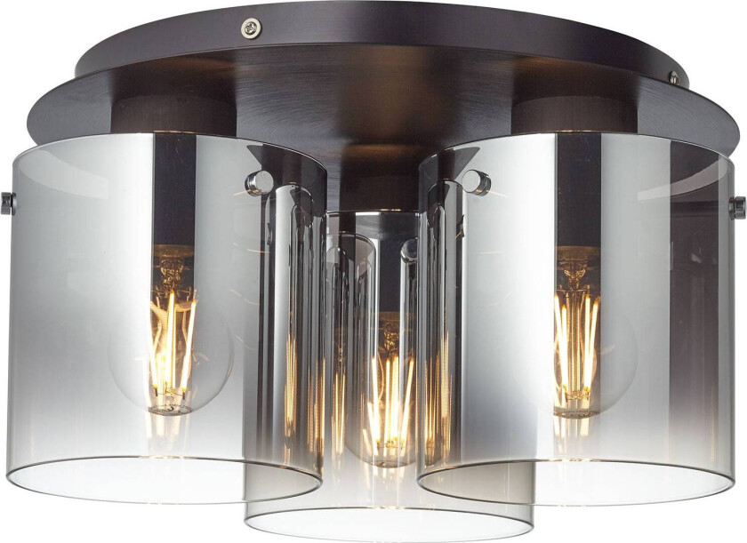 Taklampe Beth med røykglass, 3 lyskilder
