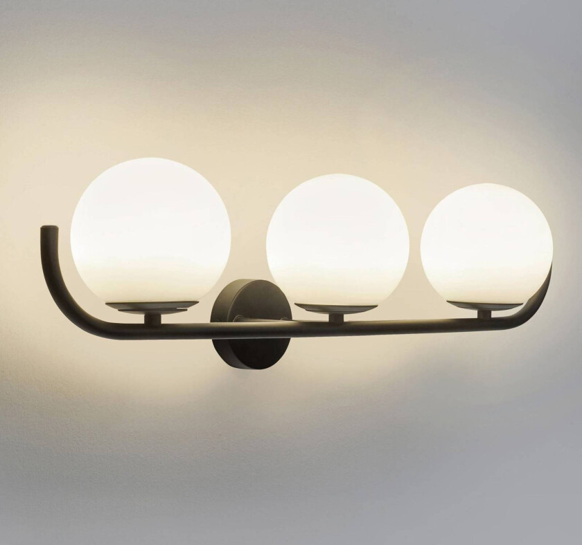 vegglampe Sfera Triple, svart, glass, bredde 58 cm