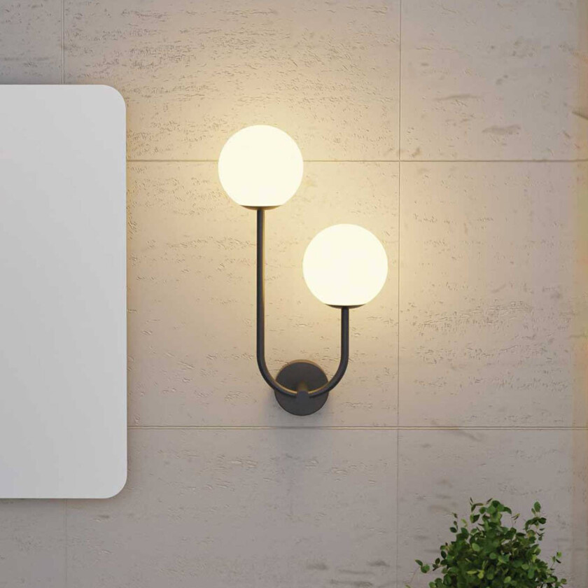 vegglampe Sfera Double, svart, glass, bredde 23 cm