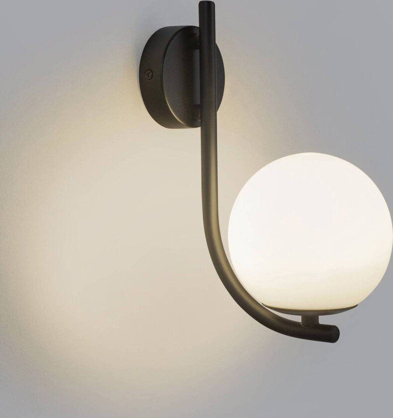 vegglampe Sfera Single, svart, glass, bredde 12 cm