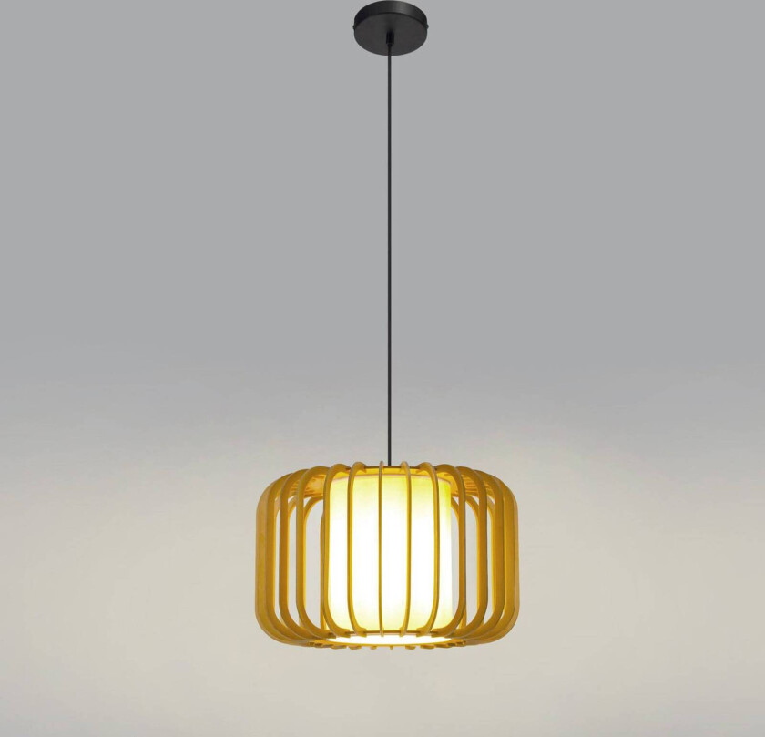 pendellampe Viva, lysebrun, tre, Ø 40 cm