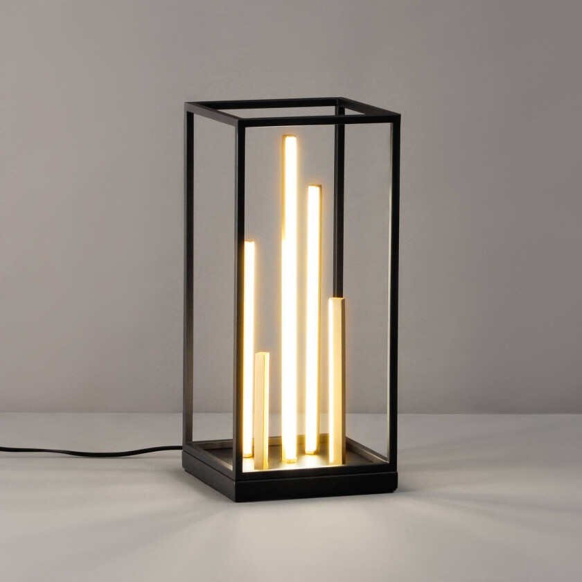 Grid LED-bordlampe, svart/gull, metall, CCT, dimbar