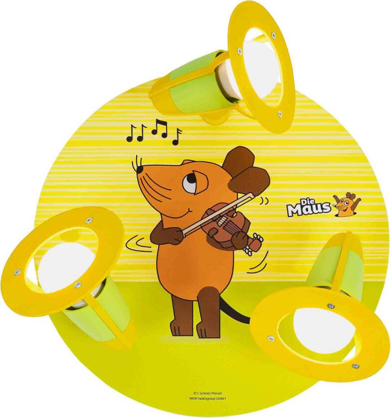 Mouse taklampe, gul, Ø 29 cm, 3 lyskilder, tre