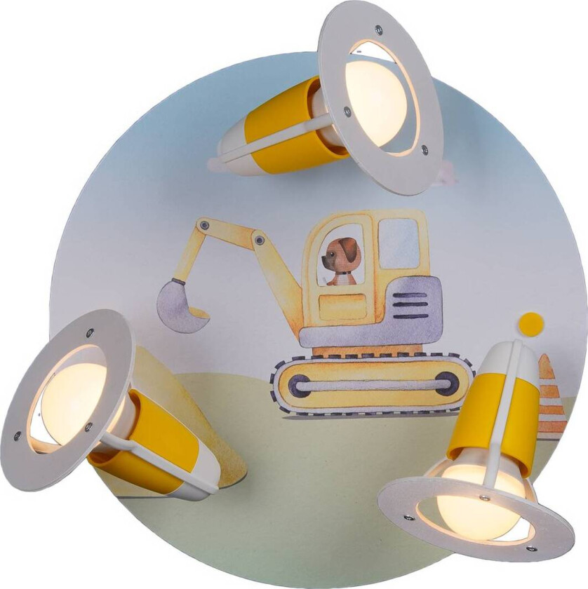 Taklampe med gravemaskin, gul, Ø 29 cm, 3 lyskilder