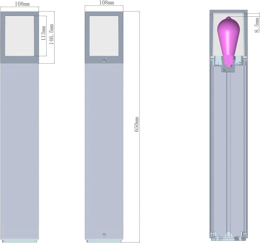 Facado II veilampe, høyde 65 cm, kantet, mørkegrå/opal