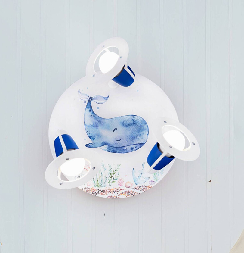 Taklampe Paul Pottwal, hvitblå, Ø 29 cm, 3 lyskilder