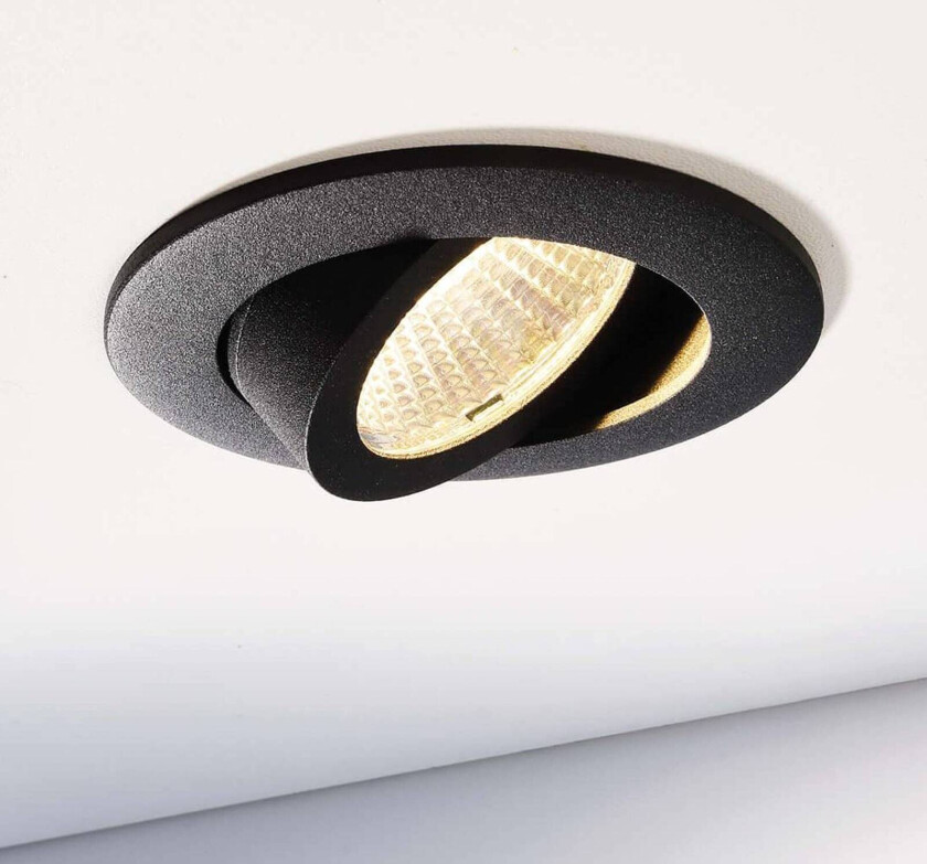 Innfelt taklampe Dione, IP44, 3000 K, svart, dimbar