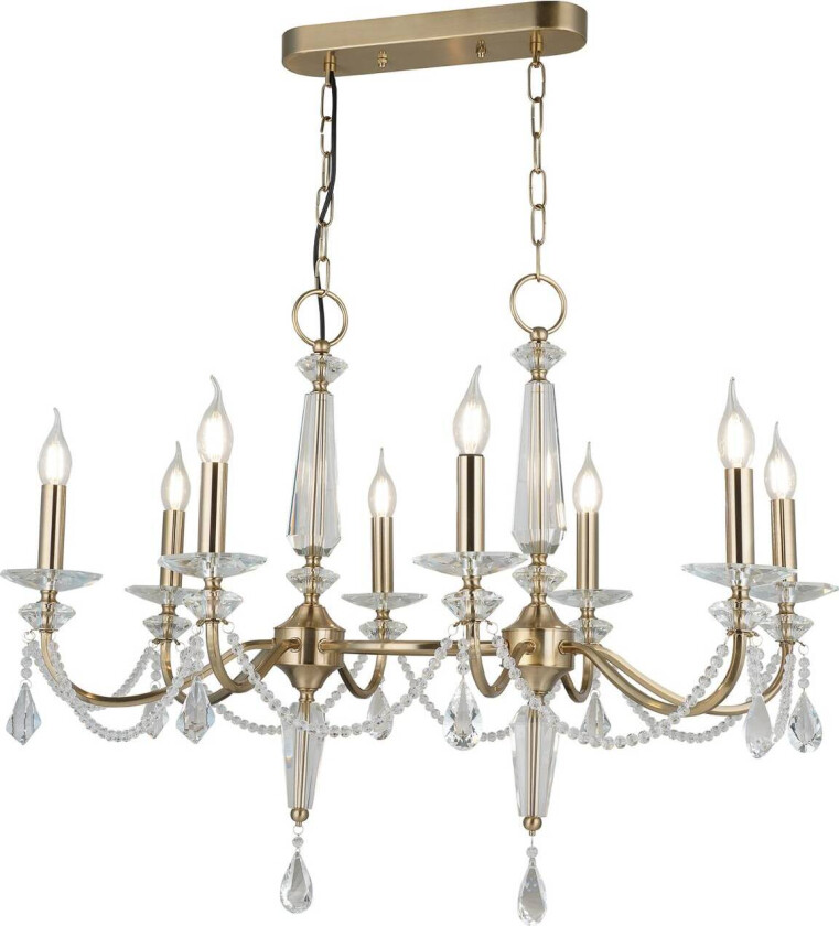 Lysekrone Adone, lineær, 8 lyskilder, messing, krystallglass