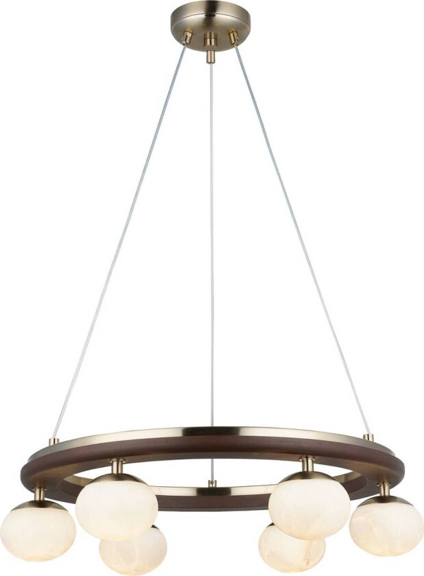 Tolosa hengelampe, Ø 52 cm, messing, 6 lyskilder, glass, tre