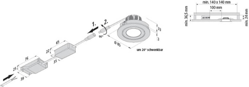 LED innfelt spot Eco SR 68 hvit 2 700 K Ø 8,5 cm aluminium