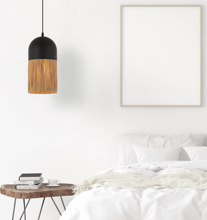 Hengelampe 23071, svart/naturfarge, Ø18 cm, metall, papir