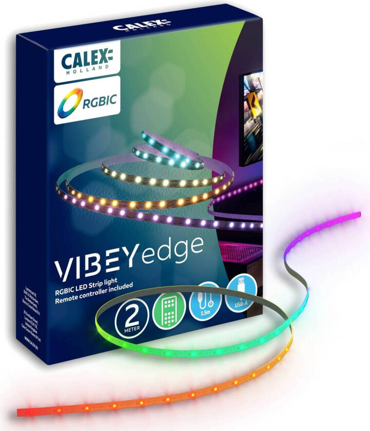 LED-stripe Vibey, lengde 2 m, USB, fjernkontroll, RGBIC, CCT