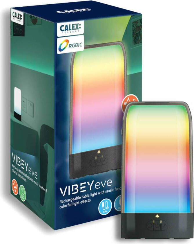 LED oppladbar bordlampe Vibey, høyde 18,8 cm, RGBIC, USB