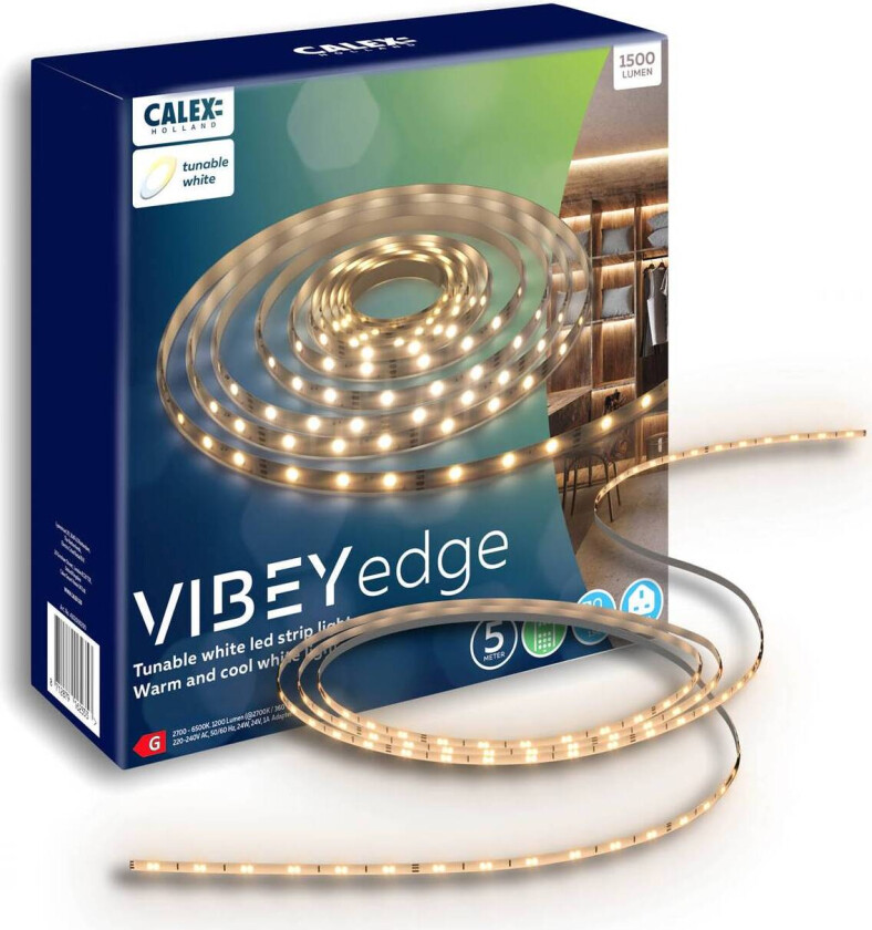 LED-stripe Vibey, lengde 5 m, støpsel, fjernkontroll, CCT