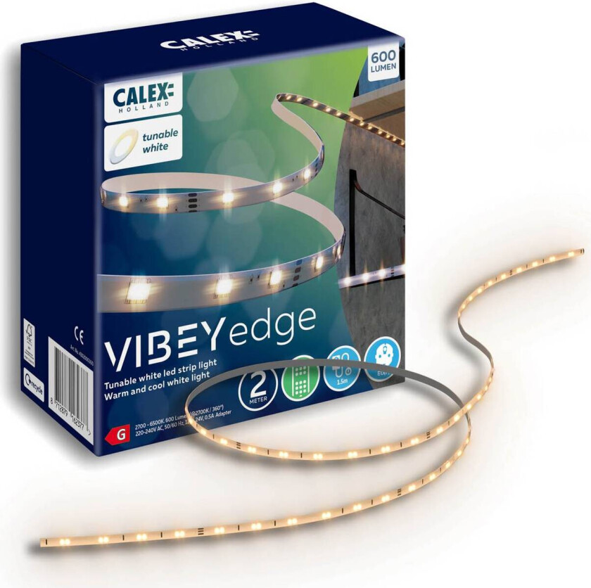 LED-stripe Vibey, lengde 2 m, støpsel, fjernkontroll, CCT