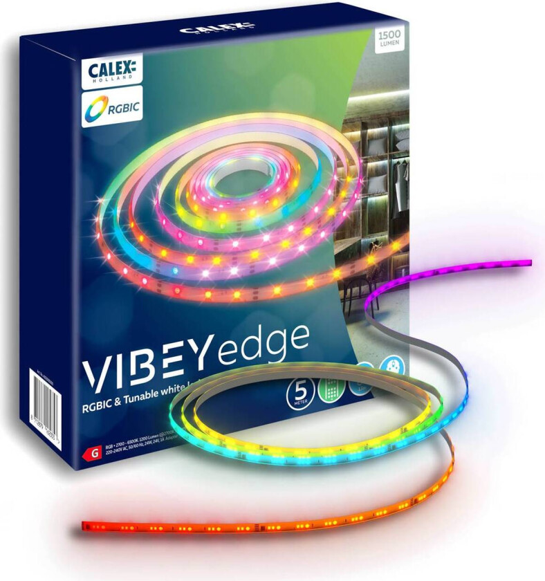 LED-stripe Vibey, lengde 5 m, plugg, fjernkontroll, RGB, CCT