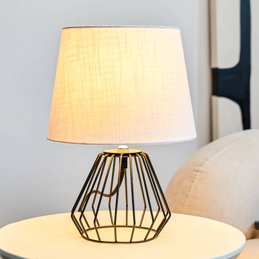 bordlampe Shiny Diamond, grå, stoff, 32 cm, E27