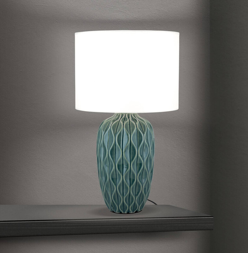 Tortuga bordlampe, grønn/hvit, høyde 49,5 cm, keramikk/lin